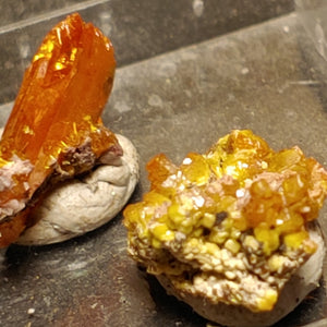 Wulfenite and Mimetite from Rowley Mine, Arizona. 1.2 cm #4076