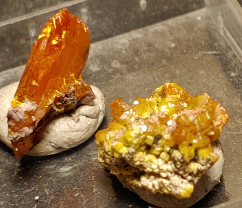 Wulfenite and Mimetite from Rowley Mine, Arizona. 1.2 cm #4076