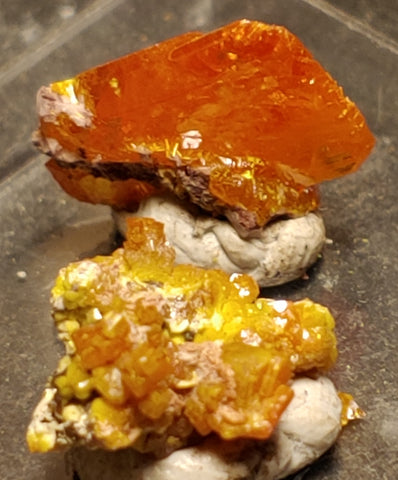 Wulfenite and Mimetite from Rowley Mine, Arizona. 1.2 cm #4076